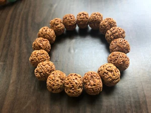 19x14mm Super Quality Dragon Ball Hand Carving Rudraksha Bracelet 龍珠手工雕刻金刚菩提手串 - Picture 1 of 9