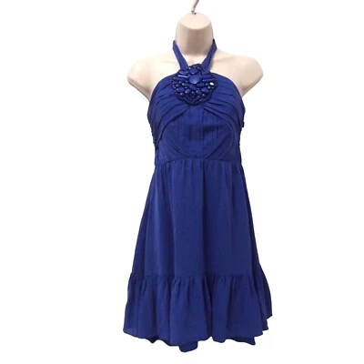 Vestido para mujer Shoshanna 6 100 % seda cóctel violeta halter con cuentas gasa volantes Foto 1 de 4