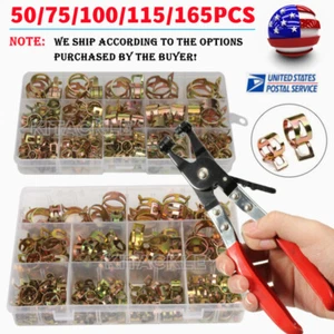165/50pcs Spring Hose Clamps/Plier Set Fuel Line Water Pipe Tube Clips Fasteners - Picture 1 of 37