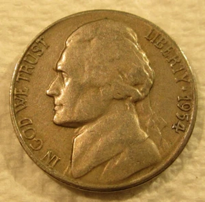 1954 S San Francisco Jefferson Nickel - Circulated - G Good to VF Very Fine - Picture 1 of 3