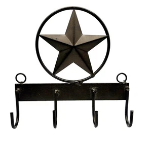 TEXAS STAR 4 Hook Key Holder Wall Mount Brown Metal/Iron 8"x6.25" NEW - Picture 1 of 11