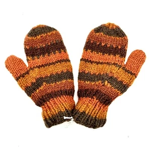M&L Mittens Fleece Lined 100% Wool Hand Knit Warm Woolen Gloves Nepal Ski Style - Picture 1 of 7