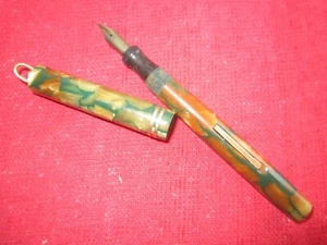 VINTAGE GOLD BOND STONITE GREEN STREAKS/BROWN PEARL FOUNTAIN PEN, MARIAN HUEBNER - Picture 1 of 11