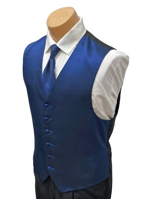 Men's Red Sleeve Royal Blue Tuxedo Vest with Matching Long Tie ML Tall - Image 1 of 4