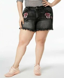 William Rast Perfect Shorts Black Embroidered Floral Frayed Denim Size NWT A2107 - Picture 1 of 12