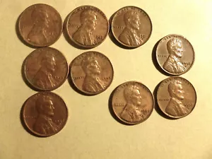 9 Lot LINCOLN Pennies 1945 to 1956 WHEAT Circulated - Picture 1 of 2