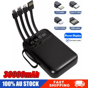 30000mAh Bank Power - 20W PD External Battery Fast Charger 4 in1 Built-in Cables - Picture 1 of 21