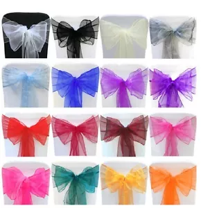 1 10 50 100 Organza Sashes Chair Cover Bow Sash WIDER FULLER BOWS Wedding Party - Picture 1 of 1