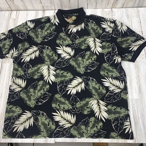 Caribbean Mens Size XL Black Camp Polo Shirt 1/4 Button Up Short Sleeve Floral - Picture 1 of 7
