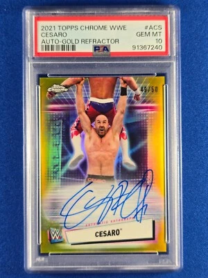 2021 Topps Chrome WWE #A-CS Cesaro /50 Gold Refractor Auto PSA 10 Gem Mint - Image 1 of 2