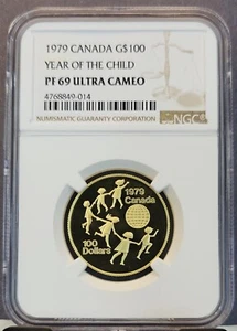 1979 CANADA GOLD $100 YEAR OF THE CHILD NGC PF 69 ULTRA CAMEO HIGH GRADE BEAUTY - Picture 1 of 3