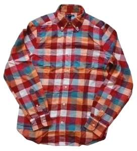 GAP Red Orange Check Long Sleeved Shirt Mens XS Casual Pockets 38 Chest Cotton  - Picture 1 of 11