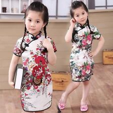 Kids Girls Cheongsam Princess Dress Chinese Traditional Cotton Linen Floral Gown