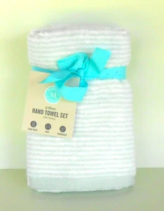 Martha Stewart Set of 2 Hand Towels Mint Green & White Stripe - Picture 1 of 1