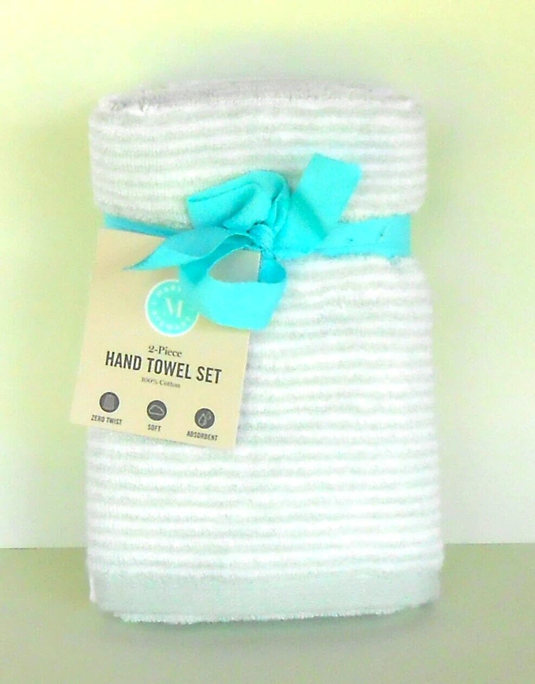 Martha Stewart 2 件套手巾薄荷绿色和白色条纹 — 第 1/1 张图片