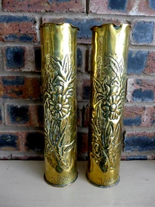 WW1 Pair of Trench Art Vase Collector Unique Decoration Home Man Cave Heavy DD - Picture 1 of 8