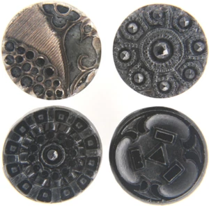 C1890 Antique Victorian Black Glass Button LOT Lacy Floral Starburst Geometric - Picture 1 of 3