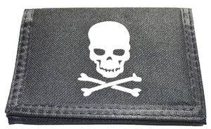 NEW Pirate skull and cross bone material mens wallet 12x9cm boys accessories - Picture 1 of 3