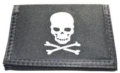 NEW Pirate Skull And Cross Bone Material Mens Wallet 12x9cm Boys Accessories - Image 1 of 3