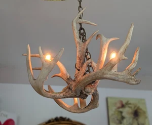 Vintage Rustic Antler Chandelier Folk Art Lodge Cabin Adirondack Hanging Light - Picture 1 of 23