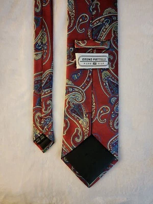 Corbata de cachemira vestido formal Bruno Piattelli (rojo azul y dorado) - 100 % seda Foto 1 de 4