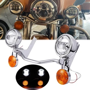LED Turn Signals Fog Passing Lights Bracket Bar For Harley Electra Glide Classic - Picture 1 of 12