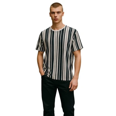 Brave Soul Tee Shirt Men Size Medium Black White Stripe Casual Skate Beach - image 1 of 4