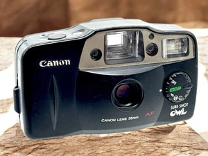 Canon Black Sure Shot OWL AF 35mm Point and Shoot Compact Film Camera Tested - Picture 1 of 7