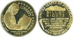 1993 $5 Commemorative Gold Proof (Bill Of Rights) - .2418 oz. AGW - Picture 1 of 1