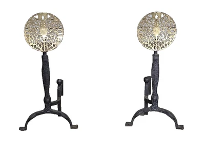 Virginia Metalcrafters (Harvin) Grande Girasol Latón y Hierro Chimenea Andirons Foto 1 de 4