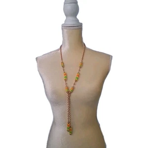 Vintage 60s Colorful Sarah Coventry Lariat Gold Tone Necklace Friendship Beads - Picture 1 of 8