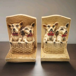 Vintage Scottie Dog Pair of Book Ends Chalkware Terrier Bookends Germany - Picture 1 of 12