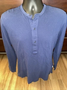 Orlebar Brown Men's Large Pullover Henley Polo Shirt 3 Button Blue Long Sleeve - Picture 1 of 7