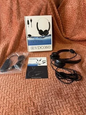 10 New VDO360 VDOUHS USB Headset 3.5mm Option Inline Volume Microphone Gaming + - Image 1 of 4