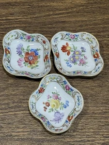 Vintage Schumann Dresden Empress Flowers Porcelain Trinket Vanity Dishes Set 3 - Picture 1 of 7