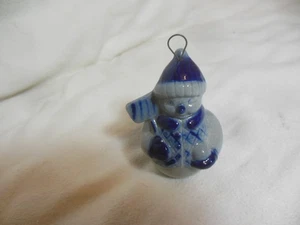 Eldreth Keramik Salzglasur Schneemann mit Schaufel 3" Weihnachtsschmuck - Bild 1 von 6