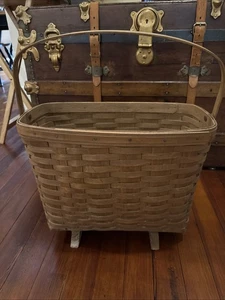 Vintage 1985 Longaberger Footed Magazine Basket w/ Swing Handle - Picture 1 of 10