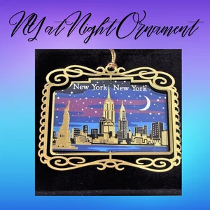 New York City At Night Ornament Skyline Colored Brass - Picture 1 of 6