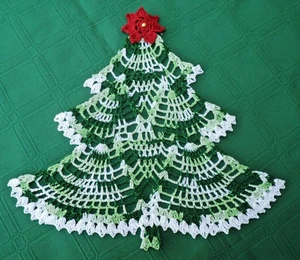 Nuevo mantel individual para árbol de Navidad verde y blanco abigarrado de ganchillo - Imagen 1 de 2