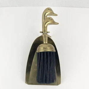 Vintage Brass Geese Head Broom & Dustpan Crumb Catcher Fireplace - Picture 1 of 8