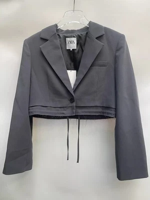 Zara New Woman Grey Cropped Blazer Size M Ref 2010/773 - Image 1 of 4