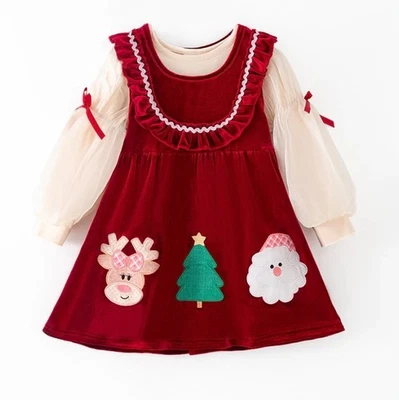 NEW Boutique Christmas Pink Tunic & Ruffle Leggings Girls Outfit - Image 1 of 4