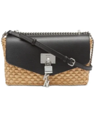 DKNY Elissa Woven Flap Shoulder Bag Black/Silver - Image 1 of 4