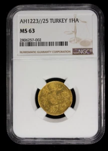TURKEY: Mahmud II, 1808-1839, gold hayriye altin, TOP 1, AH1223 NGC MS63 - Picture 1 of 13