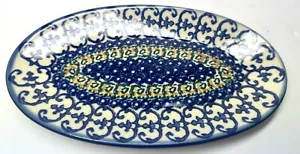 Boleslawiec piatto/piatto/bevande in ceramica polacca forma ovale floreale - Foto 1 di 6