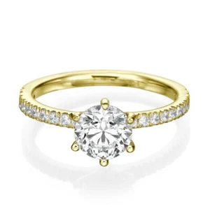 1 1/2 CT Affordable Diamond Engagement Ring Round Cut F/SI1 18K Yellow Gold - Picture 1 of 7