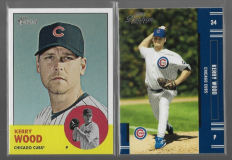 KERRY WOOD 2012 Topps Heritage #113 + 2005 Playoff Prestige #34.  CUBS - Image 1 of 1
