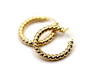 Genuine 9ct 375 Yellow Gold Large Ridged Twisted Hollow Hoop Earrings- Free Post - Picture 1 of 6