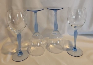 VTG 4 LENOX SPRING MIST BLUE FLORAL STEM CLEAR BOWL 8 OZ CRYSTAL WINE GLASSES - Picture 1 of 8
