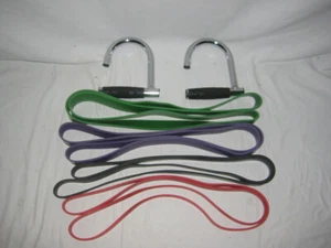 Resistance Bands (Green, Black, Purple, Red) . Chrome Handles with Grips. Used. - Picture 1 of 2